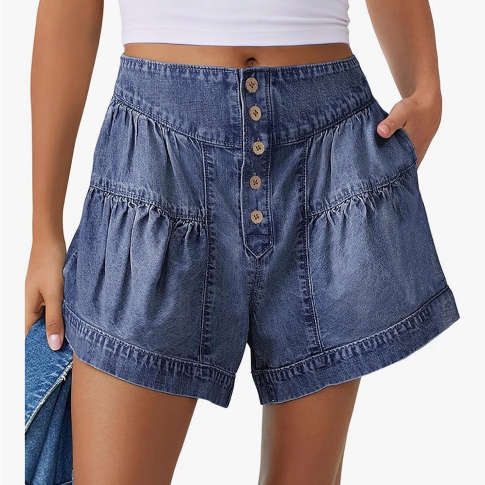 NWT ANRABESS Pleated Denim Shorts